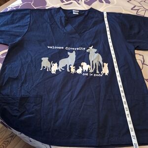 Dog Is Good - Unisex XL Navy Blue Dog Print Scrub Top